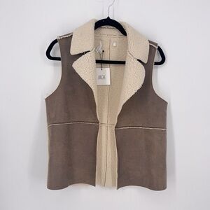 NWT JACK Sherpa Faux Suede Open Front Vest SIZE S